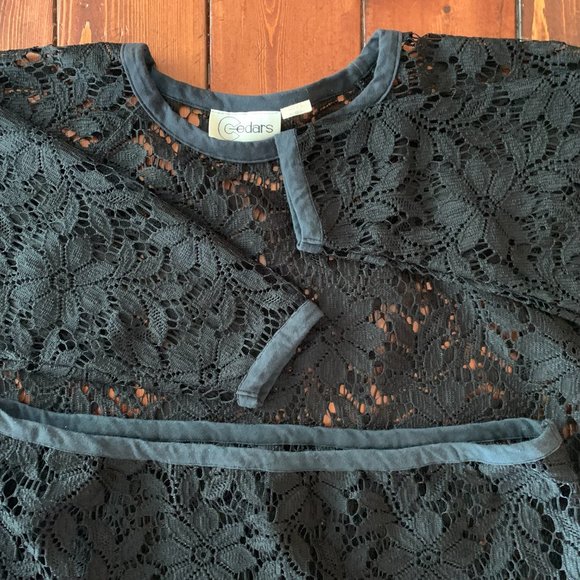 Vintage Cedars Floral Black Lace Medium Women's Tunic Top Blouse 100% Polyester - Picture 6 of 12